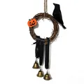 Halloween natural vine wreath with pumpkin cutout black crow and hanging golden bells - Crow Pumpkin Bell Style (Style D) / Diameter 12cm