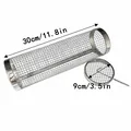 Detailed view of rolling grill basket with dimensions 30cm x 9cm for outdoor BBQ grilling - Cylinder Grill Mesh