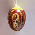 Detailed close-up of a religious Easter egg hanging ornament with Jesus icon - Jesus Icon Classical Style (Style 6)