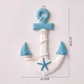 Mediterranean ocean style wooden anchor wall hanging with starfish and rope details for room. - Lake Blue Starfish Anchor