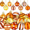 Set de bolas decorativas mate de 3 cm con motivos otoñales naranja y dorado para fiestas - Juego de 24 / Tono Naranja Pintado (Estilo A)