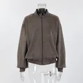 Vooraanzicht van vintage grijze imitatiesuède bomberjack voor dames - S / Tops / Grijs