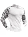 Detailansicht eines Herren-Waffelstrick-Langarmshirts mit geometrisch gemusterten Ärmeln - S / Oberteile / Weiß
