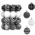 Set of 24 black and white 6cm patterned Christmas ball ornaments for tree decoration - 24-Piece Set (6cm) / Black and White Style 2