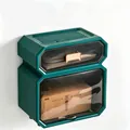Dark green wall-mounted waterproof bathroom tissue box with rose gold handle - Verdant