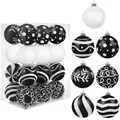 Set of 24 black and white Christmas baubles 6cm with glitter and hand-painted patterns - 24-Piece Set (6cm) / Black and White Style 1