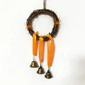 Handmade Halloween vine wreath decorated with orange spiders and bronze hanging bells - Orange Ribbon Spider Bell Style (Style B) / Diameter 12cm
