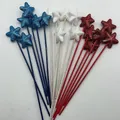 Detailed view of red white and blue glitter star picks for Independence Day decor - Set of 18