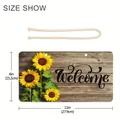 Rustic wooden welcome door sign with sunflower print and twine, 11x6 inches size - Natural Sunflower Wood