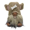 Detailed view of a dog-themed gnome doll with bone decoration and fuzzy beard. - Brown Dog Gnome (BH249208) / 14x11x16cm