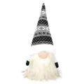 Detail of Christmas gnome plush with black and white knit hat and long faux fur beard - 13*10*33cm / Black