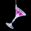 Detail view of acrylic martini glass Christmas ornament filled with shiny pink sequins - Rose Red Sequin Wine Glass