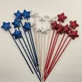 Detail view of red white and blue glitter star wands for US Independence Day party decor - 18 Pieces Set