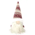 Handmade Christmas gnome plush with red Fair Isle knitted hat and white fur beard - 13*10*33cm / Beige Red
