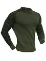 Detailansicht eines olivgrünen Waffelstrick-Herren-T-Shirts mit gemusterten Ärmeln. - S / Oberteile / Armeegrün