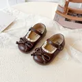 Chaussures Mary Jane classiques marron pour bébé fille avec nœud et dentelle élégante - Taille 21 Longueur Intérieure env. 14cm / Marron