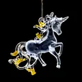 Detailansicht eines transparenten Acryl-Einhorn-Anhängers mit schönen gelben Pailletten - Gelbe Pailletten Einhorn