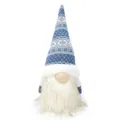 Close-up of plush Christmas gnome with blue knitted hat and white faux fur beard - 13*10*33cm / Blue
