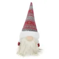 Detailed shot of Christmas gnome doll with red knit hat and long white beard - 13*10*33cm / Gray Red