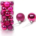 Set of 24 hot pink Christmas ball ornaments with shiny and glitter finishes for decor - Rose Red