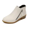 Eleganti stivaletti da donna in ecopelle bianca con cerniera laterale e tacco basso - Bianco