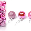 Set of 24 pink Christmas ball ornaments featuring matte shiny and glitter finishes for tree - Pink