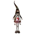 Tall Christmas gingerbread gnome plush doll decoration with brown hat and plaid skirt - Female Style / Telescopic / Brown