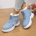 Fashionable blue women's winter boots featuring warm faux fur lining and chunky soles - 36 / Blue