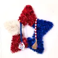 American Independence Day star tinsel wreath with patriotic wooden bead garlands - Star Wreath and Wood Bead Garland Set / Star Pendant + Beads (Random Beads)