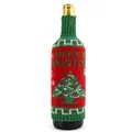 Detail view of knitted Christmas wine bottle cover with Merry Christmas tree pattern - Red & Green Christmas Tree / 1 Piece