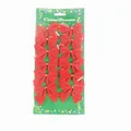 Detailed view of 12 pieces red Christmas bows set on green decorative display card - Set of 12 / Red