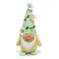 Detalle de una figurita de gnomo de primavera con cara de resina y sombrero de flores - Estilo de Sombrero Verde / 11*8*22cm / Verde