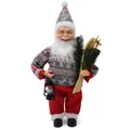 Detail of skiing Santa Claus doll with lantern and wooden skis on white background - Skiing Santa Claus Ornament / 25*14*59cm