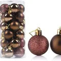 Set of 24 bronze Christmas ball ornaments with glitter and matte finishes for tree decor - Coffee