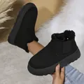 Schwarze Damen Schneestiefel in Übergröße mit warmem Fleece-Futter und dicker Gummisohle - Schwarz