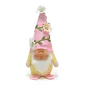 Primer plano de un gnomo de primavera con cara de resina y sombrero rosa con flores - Estilo de Sombrero Rosa / 11*8*22cm / Rosa