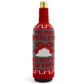 Detailed view of red and grey knitted Christmas wine bottle cover with festive patterns - Gray White Bell / 1 Piece