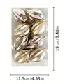 Detail of starfruit shaped champagne gold Christmas ornaments in clear box with dimensions - Champagne