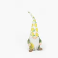 Detailed view of handmade summer gnome plush with yellow lemon pattern tall hat - Boy Style (bh215149男孩) / 39cm