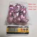 Detailansicht von 12 rosa herzförmigen Ornamenten mit Gesamtgewicht und Texturen - Glänzend Matt Glitzer / 12er Pack / Rosa