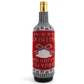 Close-up of red and grey knitted wine bottle sweater with Merry Christmas knitted text - Red and White Bell / 1 Piece