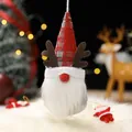 Festive Christmas gnome ornament with red plaid hat and reindeer antlers for home decor. - Silver Gray