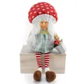 Close-up of a sitting mushroom gnome doll with a red polka dot hat and resin face detail - Sitting Mushroom Grandmother