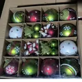 Assorted 16-piece Christmas ball set with red, green and white festive patterns in a box. - 46 Pieces Set / Red Green White