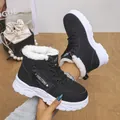 Stylish black high-top winter boots with warm white faux fur lining and thick white soles - 36 / Black