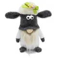 Plush sheep gnome doll variant featuring a long white beard and green polka dot bow - Small (10x9x15cm) / Black