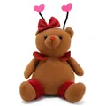 Adorable brown teddy bear plush toy with pink heart antennas and a red bow decoration - Creative Heart Bear / 14*10.5*23cm / Brown
