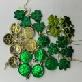 Set of 24 green and gold St. Patrick's Day shamrock and lucky coin hanging ornaments - Coin + Green Shamrock / Set of 24