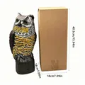 Close-up view of realistic owl garden decoy size 40.5cm with its protective packaging box - Solar Electronic Owl