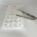 Reusable clear plastic ice cubes set with stainless steel tongs for cooling drinks at parties - Frosted White Cubes 24pcs with Clip